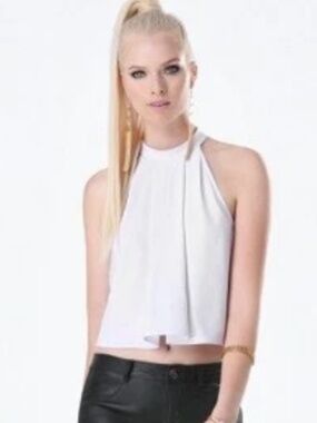 NEW bebe White Sleeveless Mock Neck Cutout Back Sexy Crop top XS